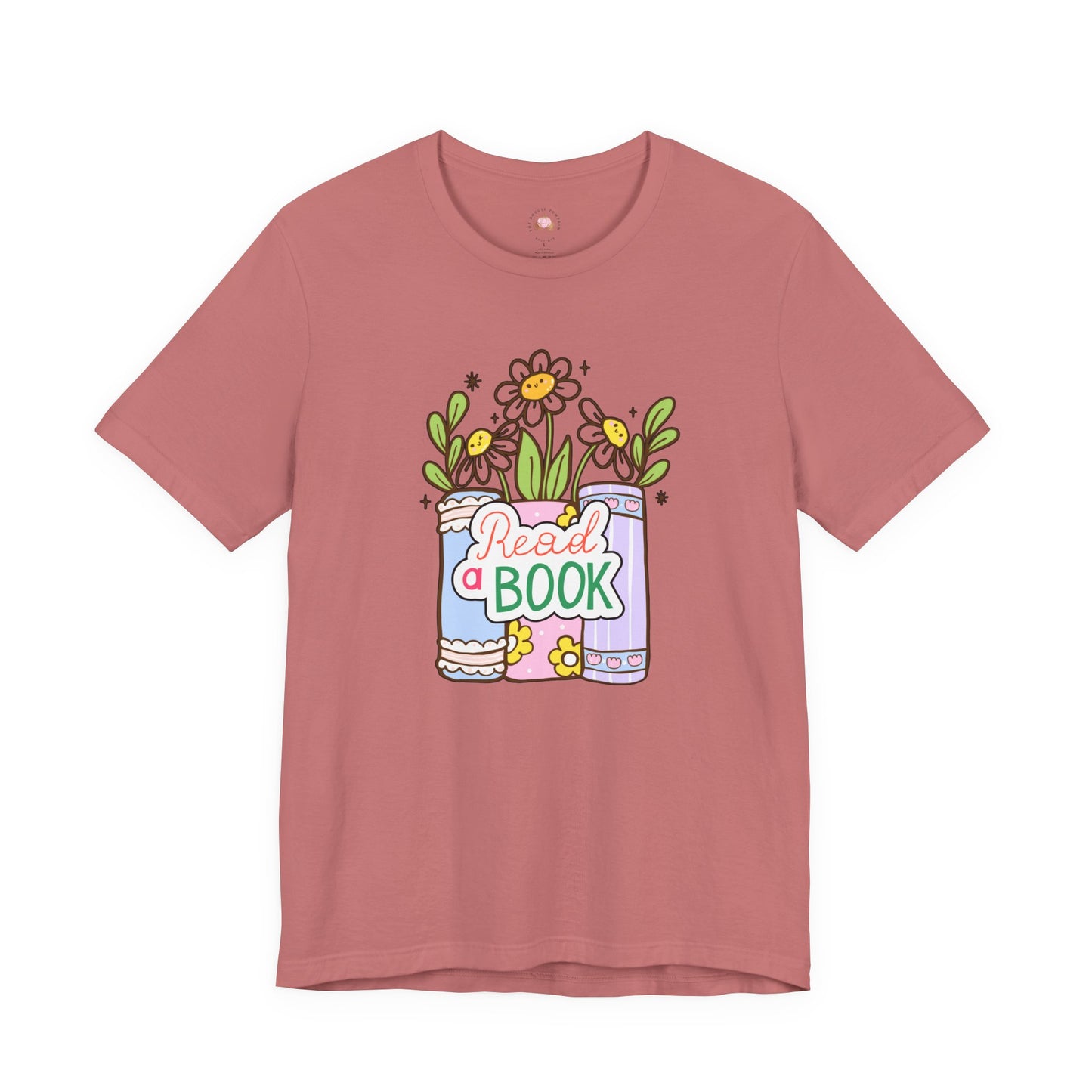 Whimsical Reading Tee, Cute Book Lover Shirt, Gift for Readers, Flower Graphic Tee, Summer Casual Wear, Literary Lover T-shirt