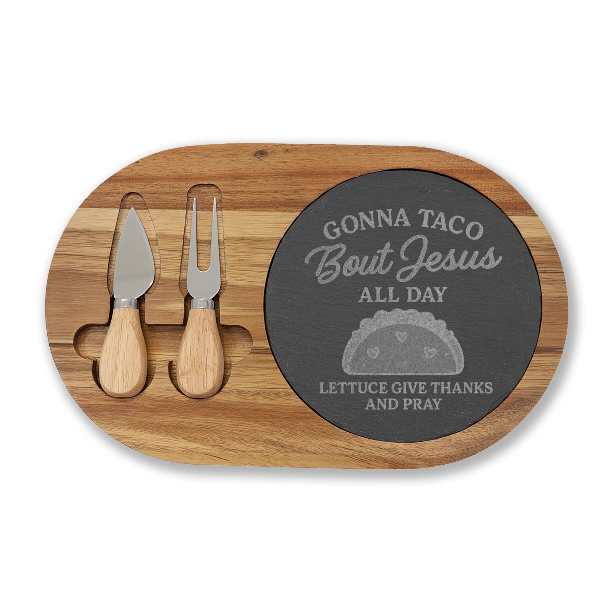 Engraved Charcuterie Board – Gonna Taco Bout Jesus All Day | Christian Kitchen Gift – The Bougie Pumpkin Boutique