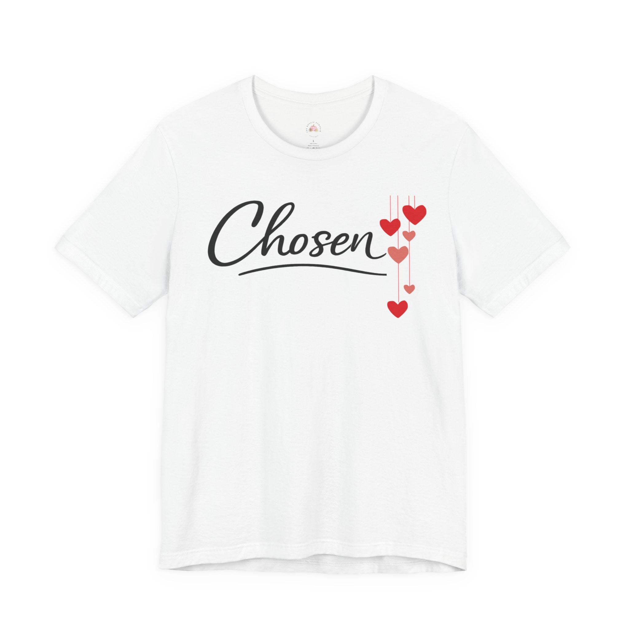 Chosen Hearts T-Shirt — 'Chosen' Script Tee with Falling Hearts