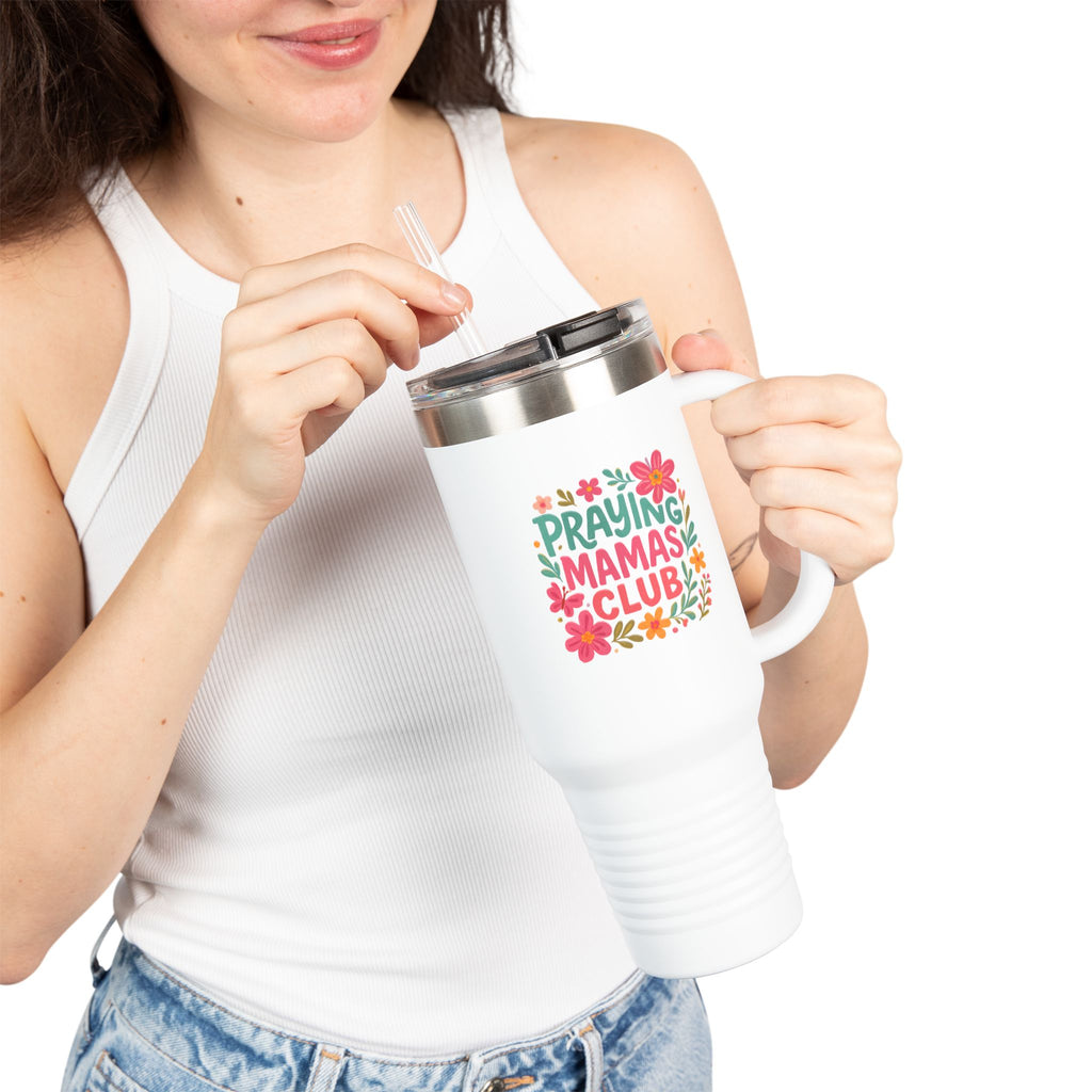 Praying Mamas Club 40oz Insulated Travel Mug | Floral Christian Tumbler for Busy Moms – The Bougie Pumpkin Boutique