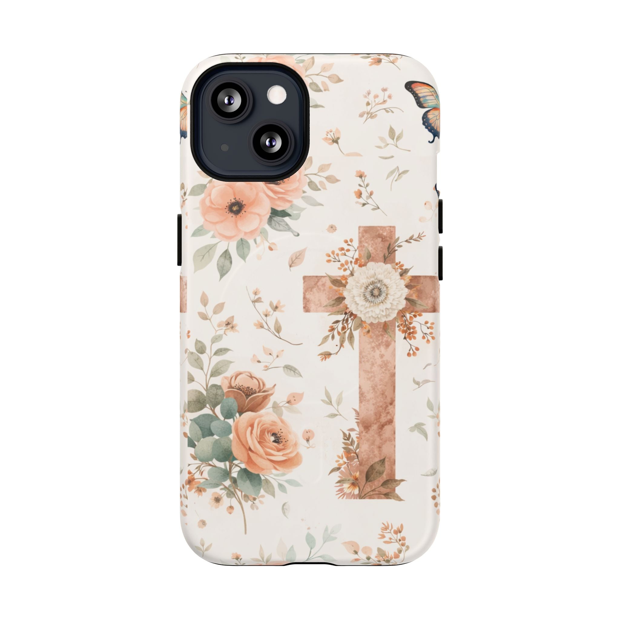 Floral Cross Phone Case — Tough Magnetic Christian iPhone Cover