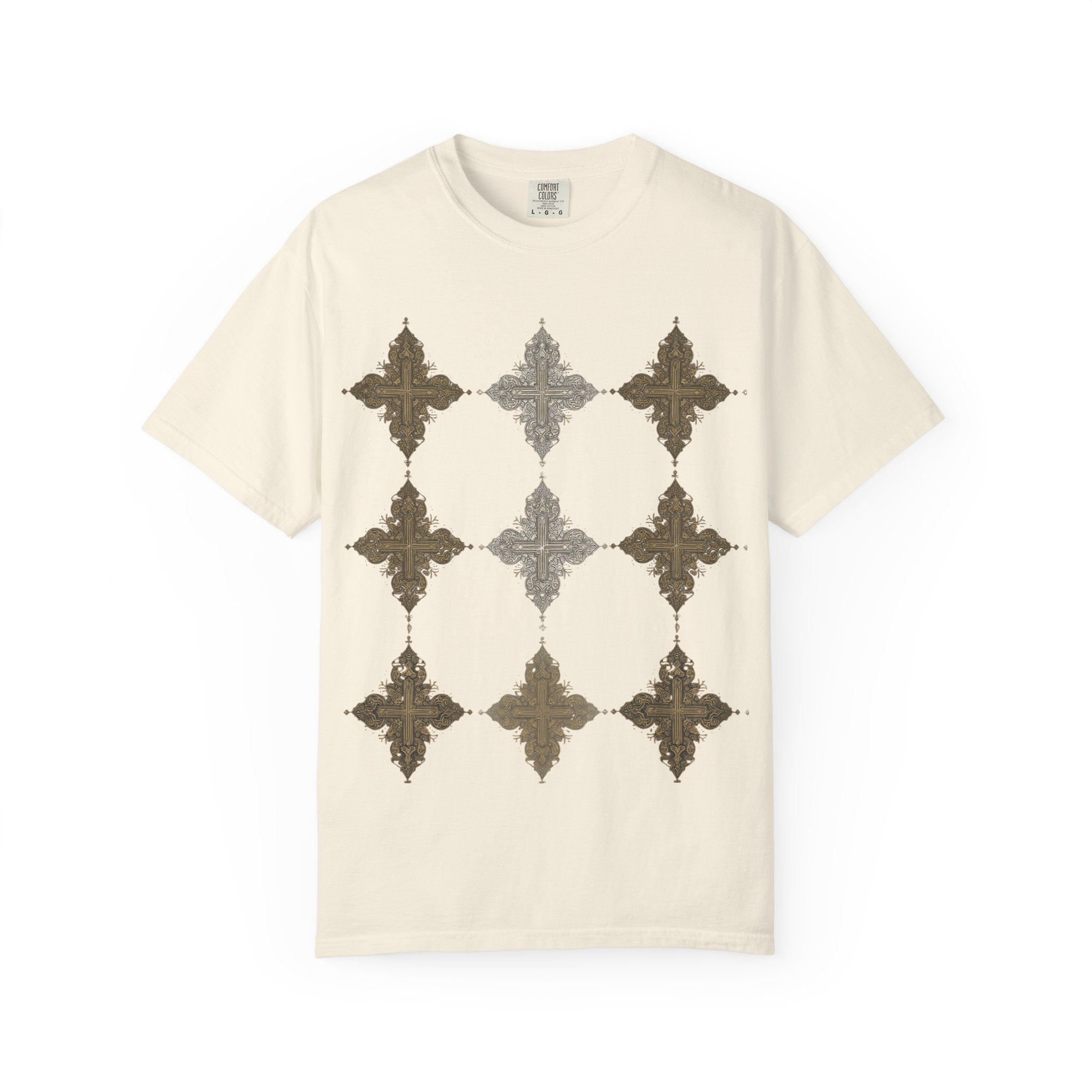 Geometric Fleur Grid T-Shirt — Vintage Moroccan Tile Pattern