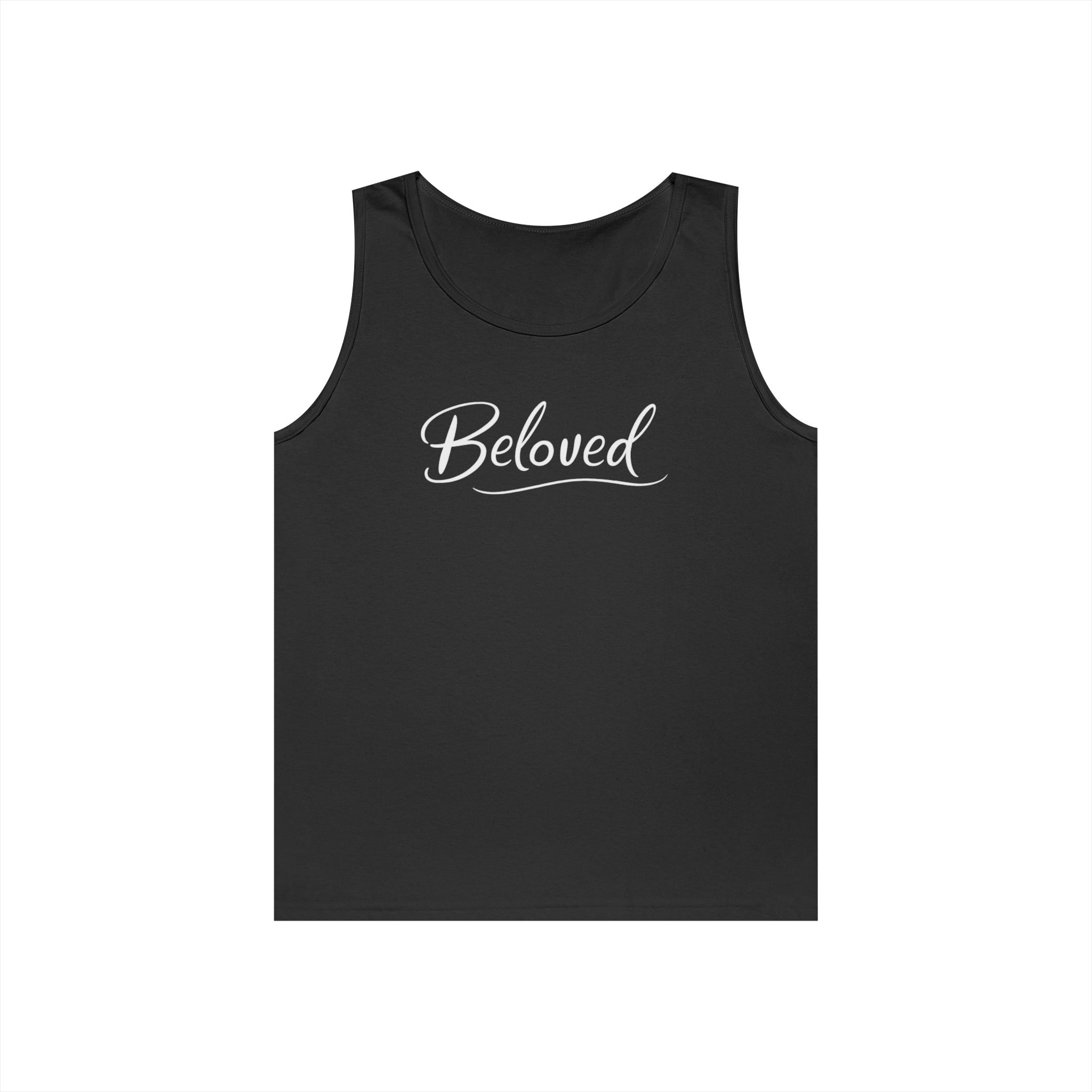Beloved Script Tank Top — Minimal White Graphic Tank