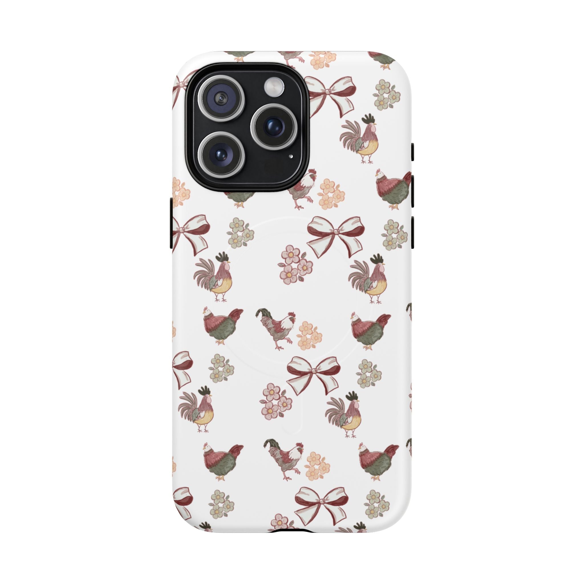 Rooster Bow Floral Phone Case — Tough Magnetic Protective iPhone Cover