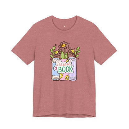 Whimsical Reading Tee, Cute Book Lover Shirt, Gift for Readers, Flower Graphic Tee, Summer Casual Wear, Literary Lover T-shirt