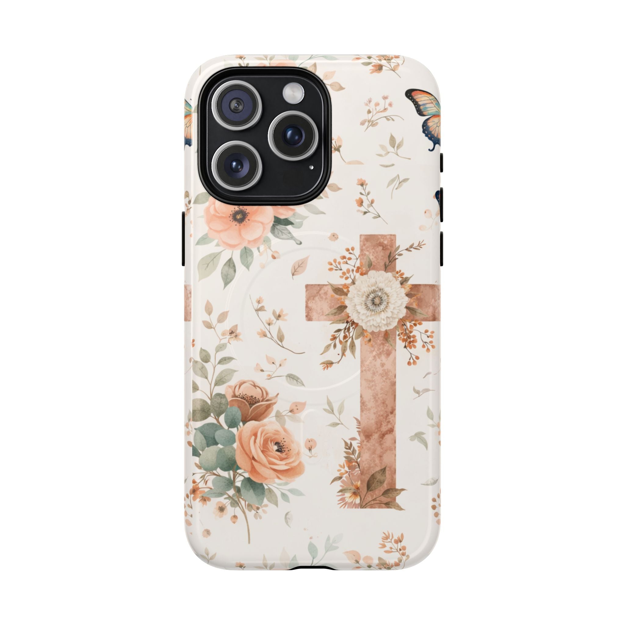 Floral Cross Phone Case — Tough Magnetic Christian iPhone Cover