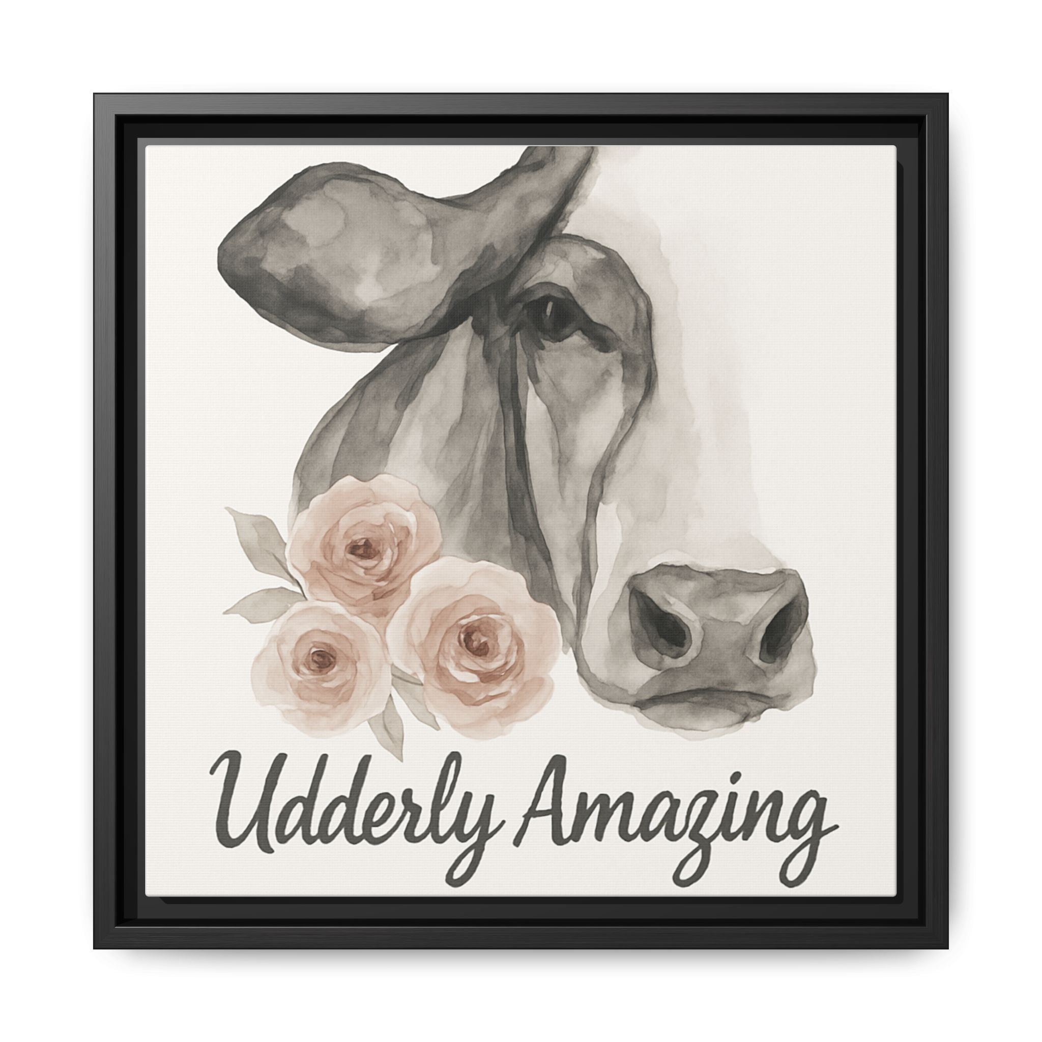 Framed Canvas Art - 'Udderly Amazing' Cow Print