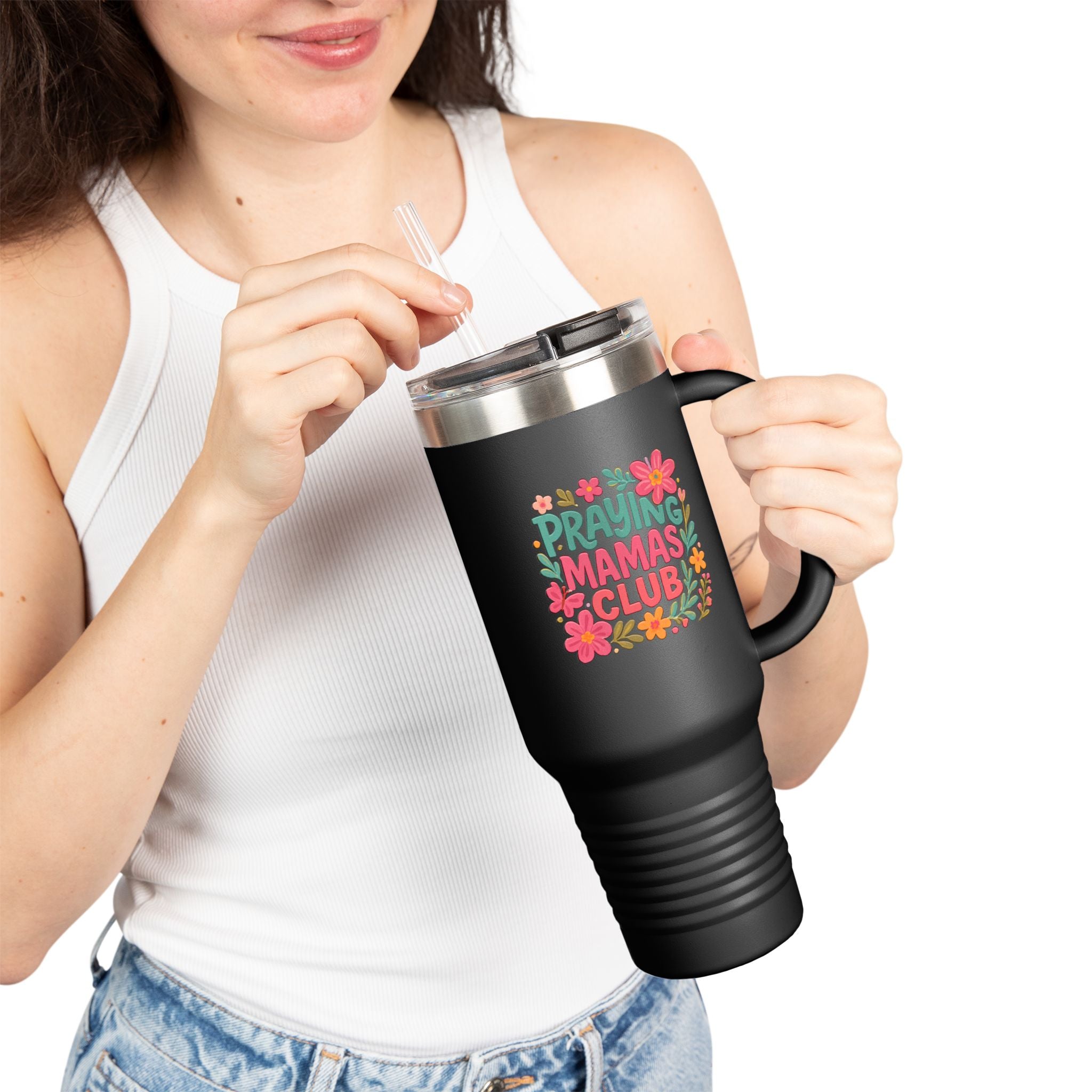 Praying Mamas Club 40oz Insulated Travel Mug | Floral Christian Tumbler for Busy Moms – The Bougie Pumpkin Boutique