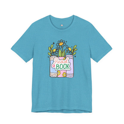 Whimsical Reading Tee, Cute Book Lover Shirt, Gift for Readers, Flower Graphic Tee, Summer Casual Wear, Literary Lover T-shirt