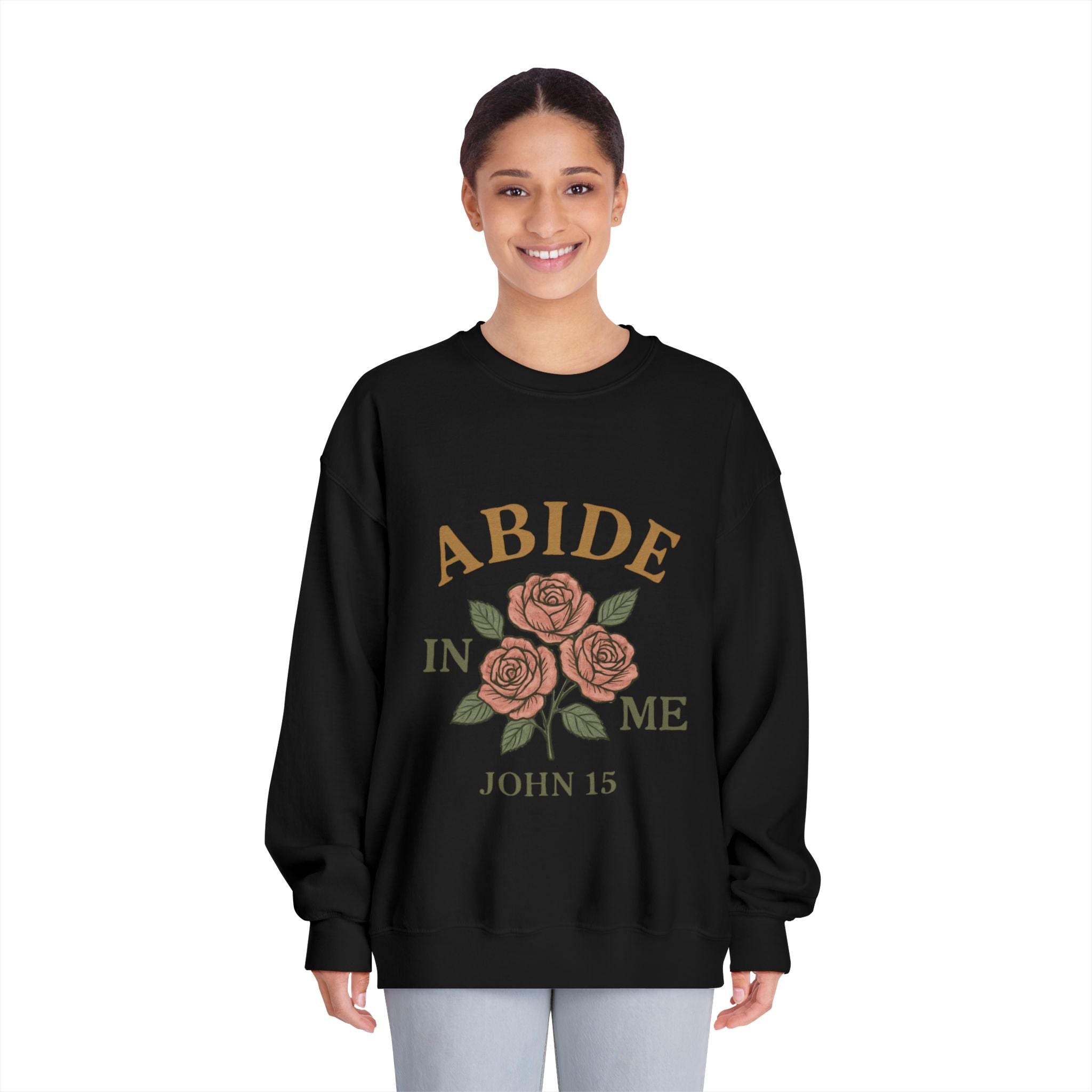 Abide in Me Sweatshirt | John 15 Scripture Crewneck | Faith & Fire Collection – The Bougie Pumpkin Boutique