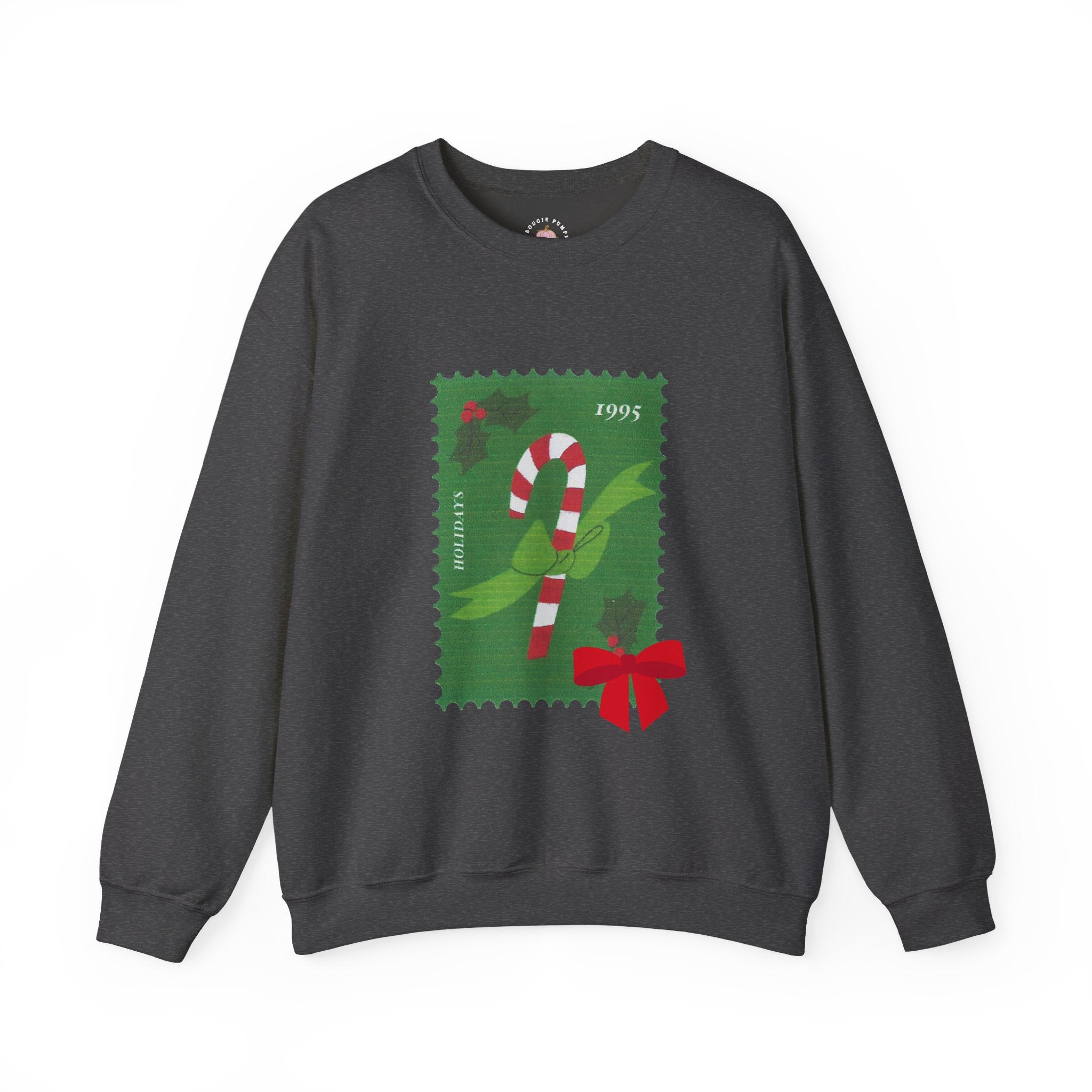 Candy Cane Holiday Crewneck Sweatshirt — Vintage Stamp Christmas Design