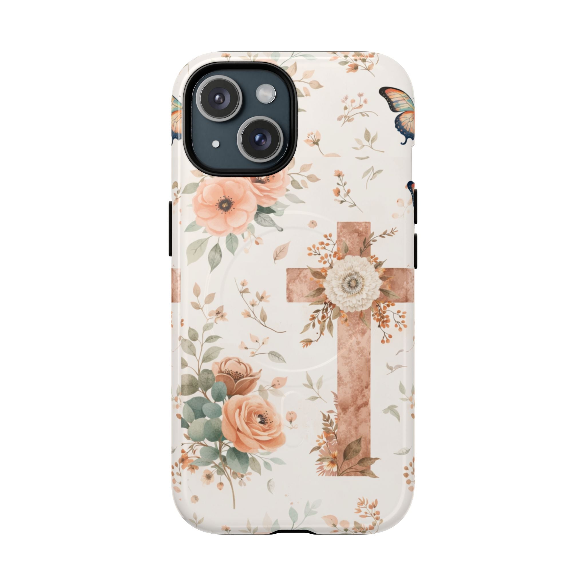 Floral Cross Phone Case — Tough Magnetic Christian iPhone Cover