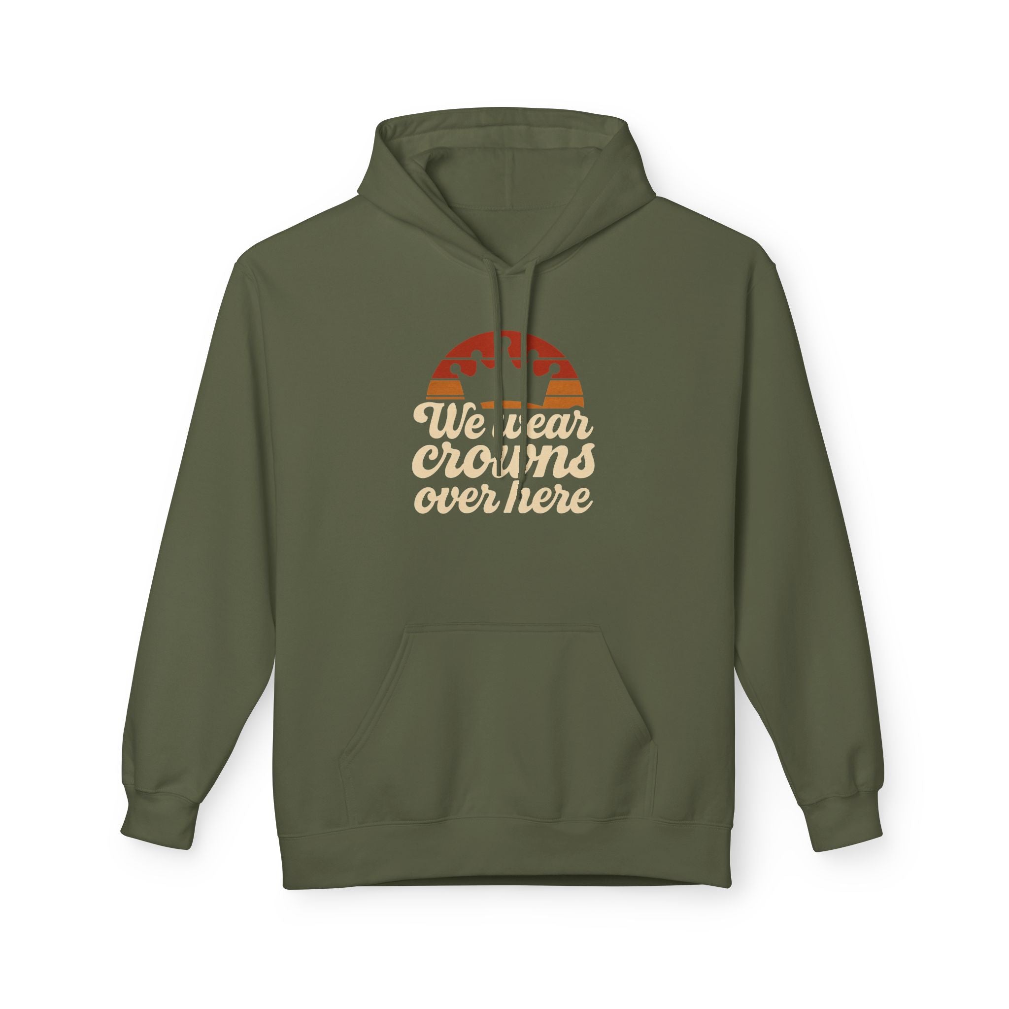 Hoodie — "We Wear Crowns Over Here" Retro Stripe Graphic Hoodie