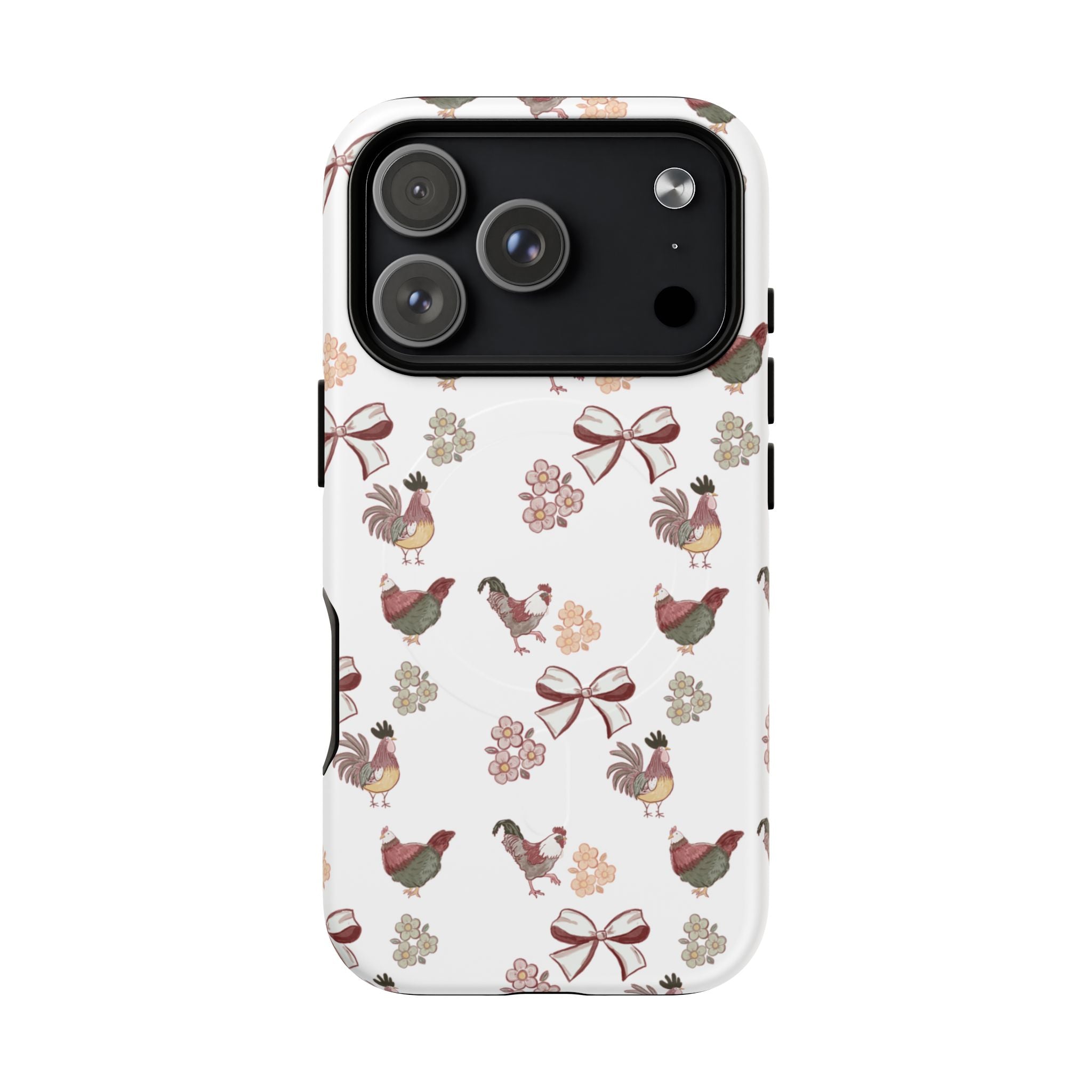 Rooster Bow Floral Phone Case — Tough Magnetic Protective iPhone Cover