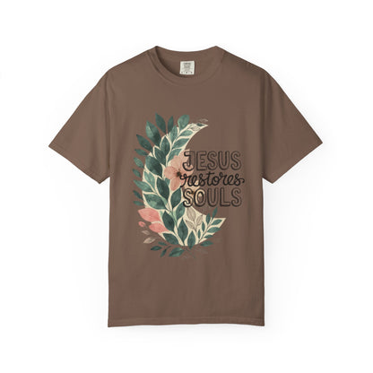 Floral Christian T-Shirt - Jesus Restores My Soul