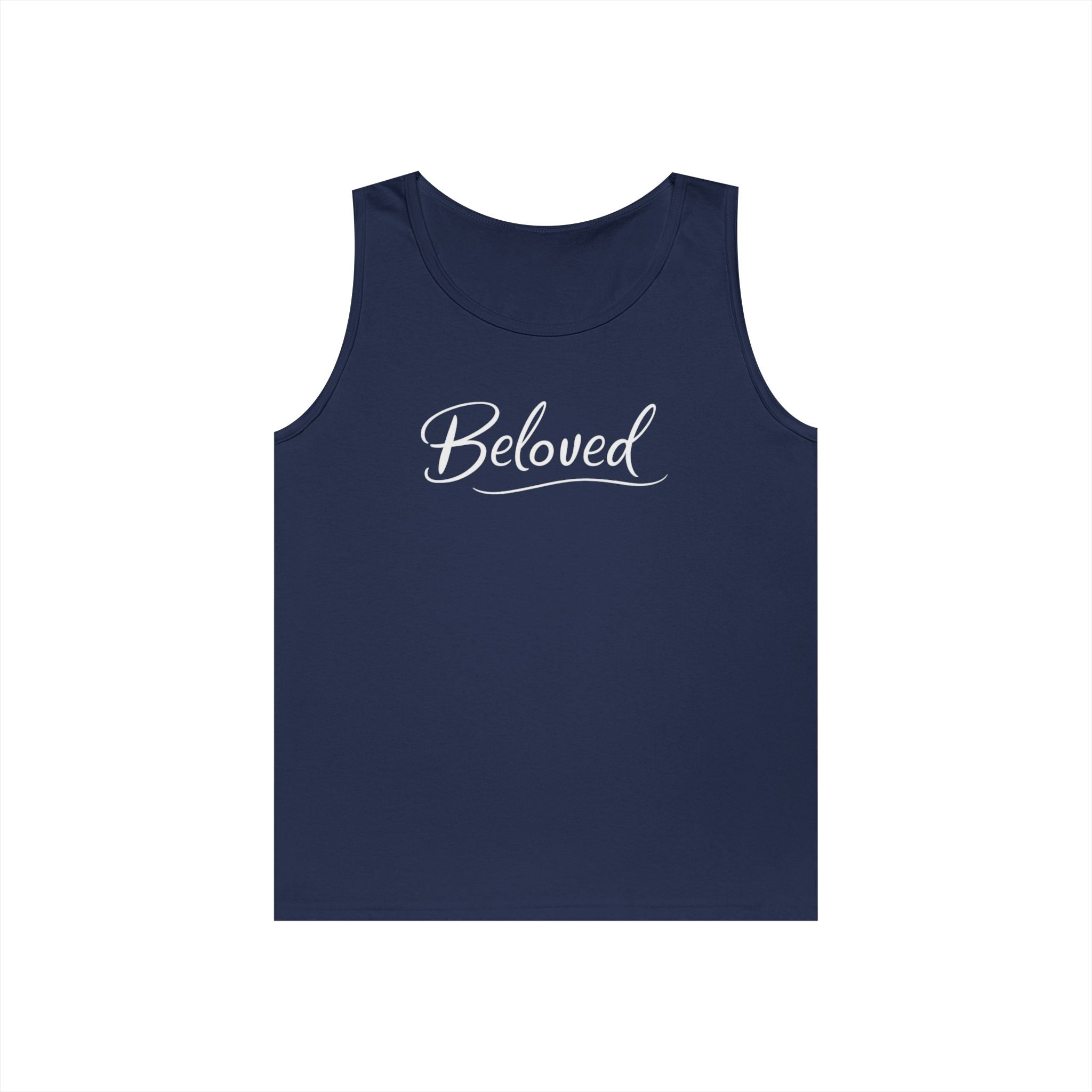 Beloved Script Tank Top — Minimal White Graphic Tank