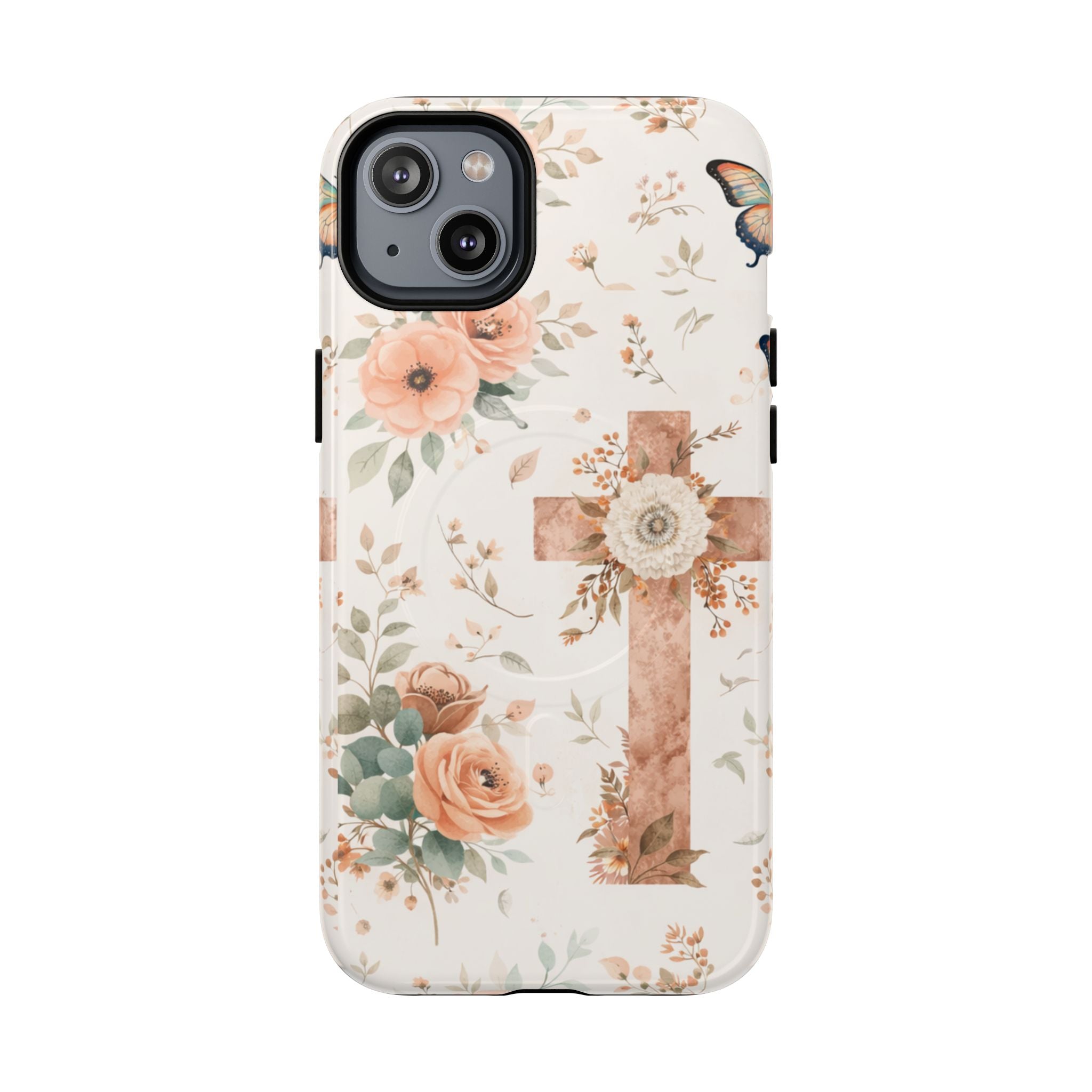 Floral Cross Phone Case — Tough Magnetic Christian iPhone Cover