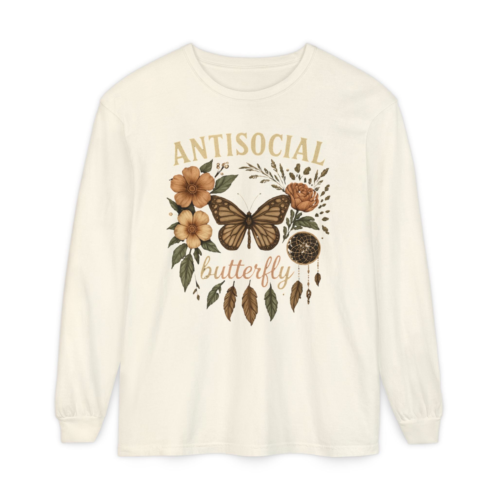 Antisocial Butterfly Long Sleeve Tee — Floral Vintage Butterfly Graphic Shirt