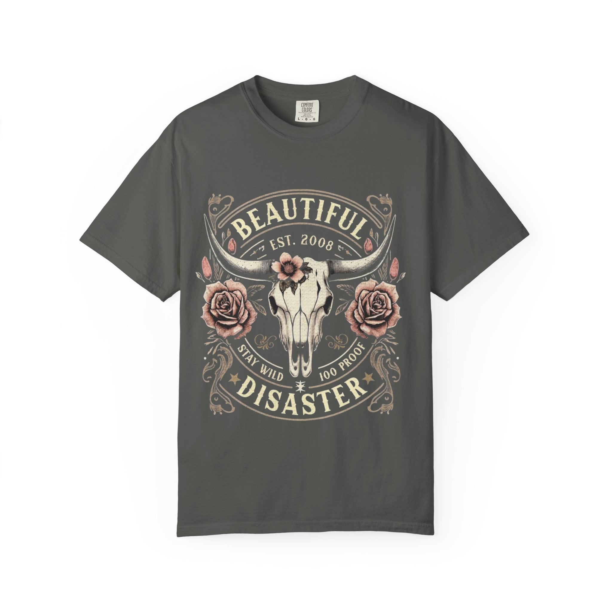 Cow Skull Floral T-Shirt — "Beautiful Disaster" Western Graphic Tee