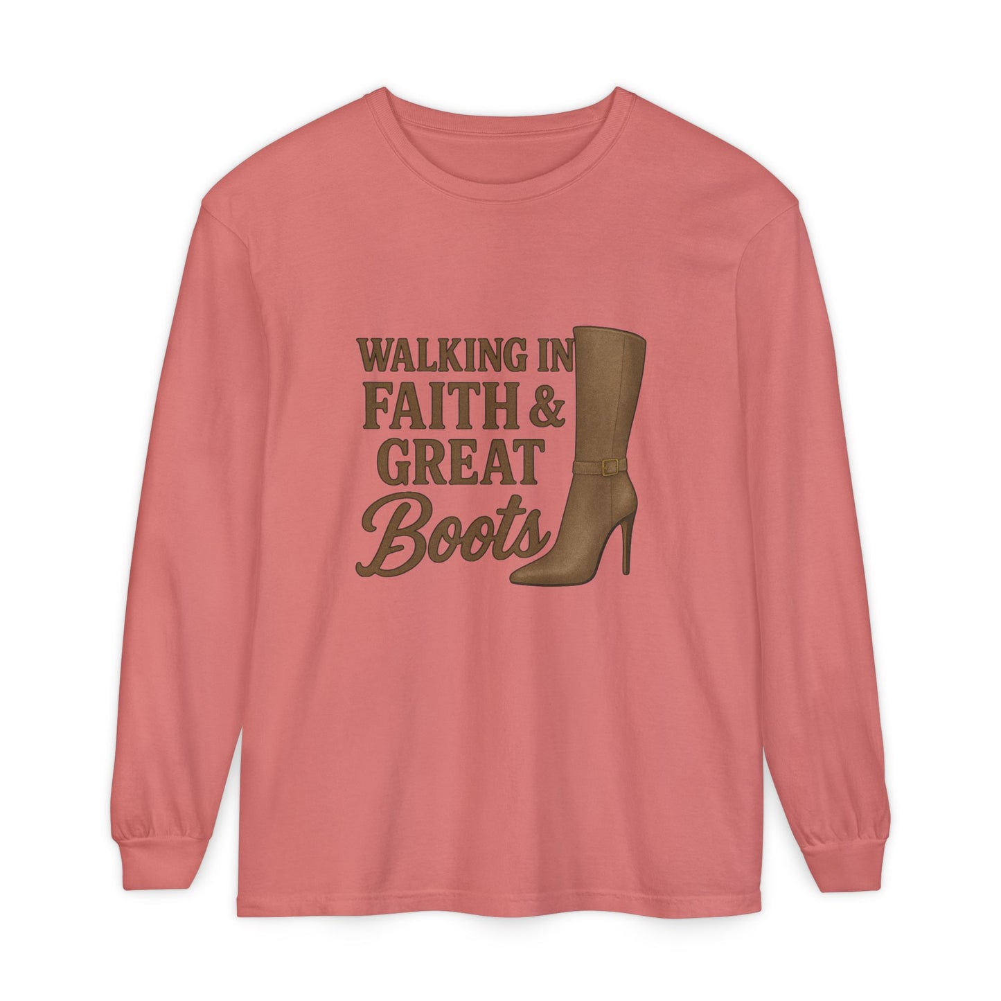 Long Sleeve Christian T-Shirt Walking in Faith & Great Boots - The Bougie Pumpkin Boutique