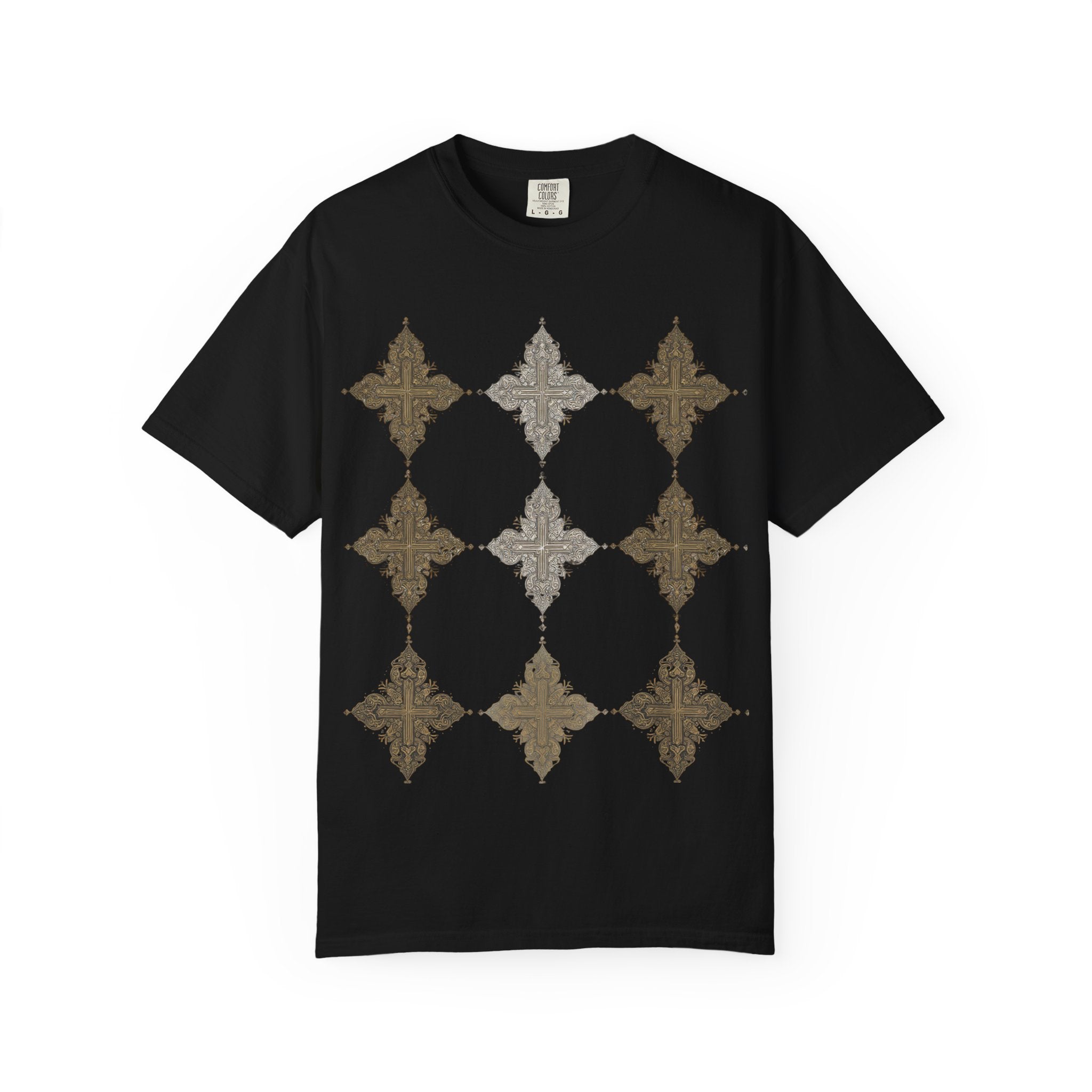Geometric Fleur Grid T-Shirt — Vintage Moroccan Tile Pattern
