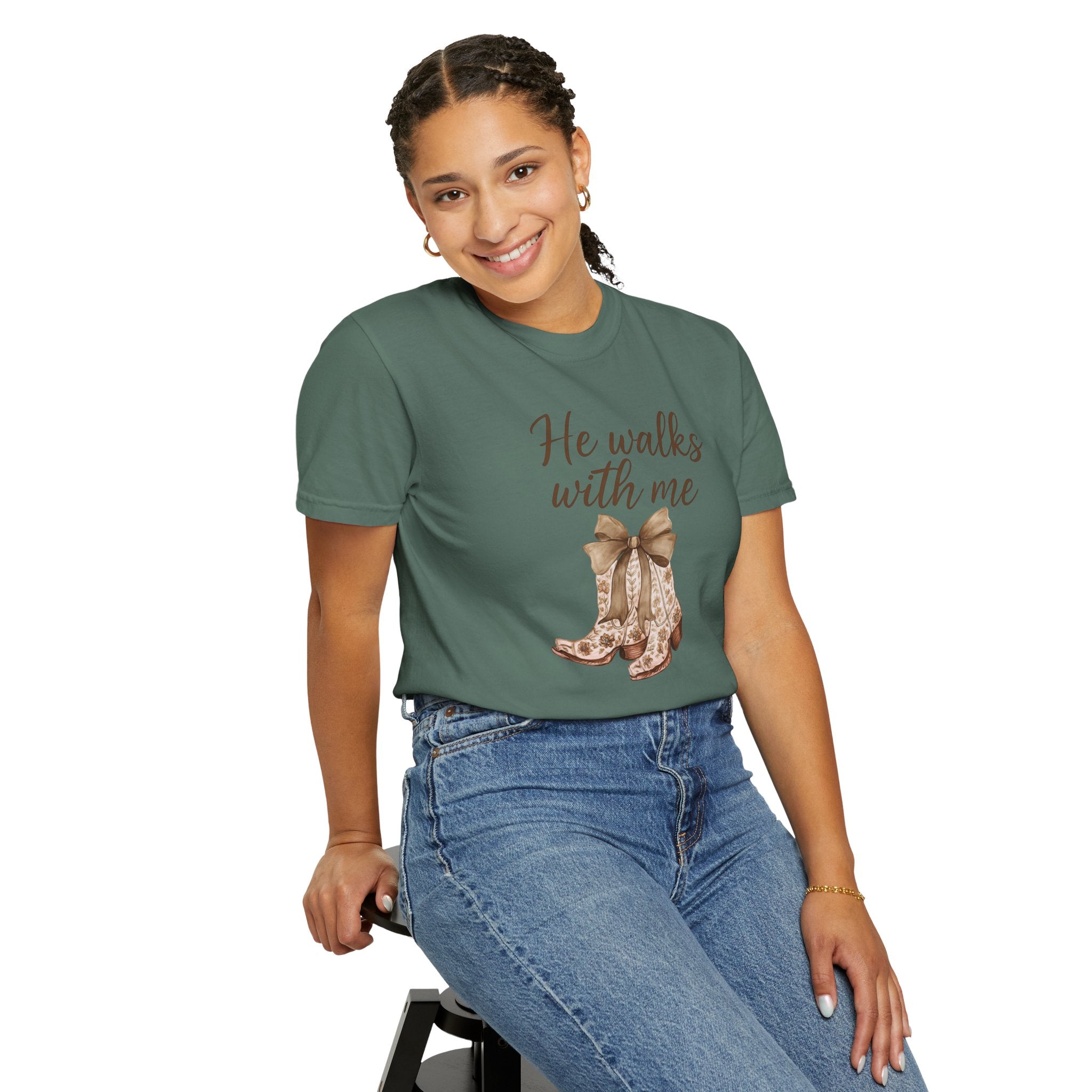 He Walks With Me Cowboy Boots T-Shirt