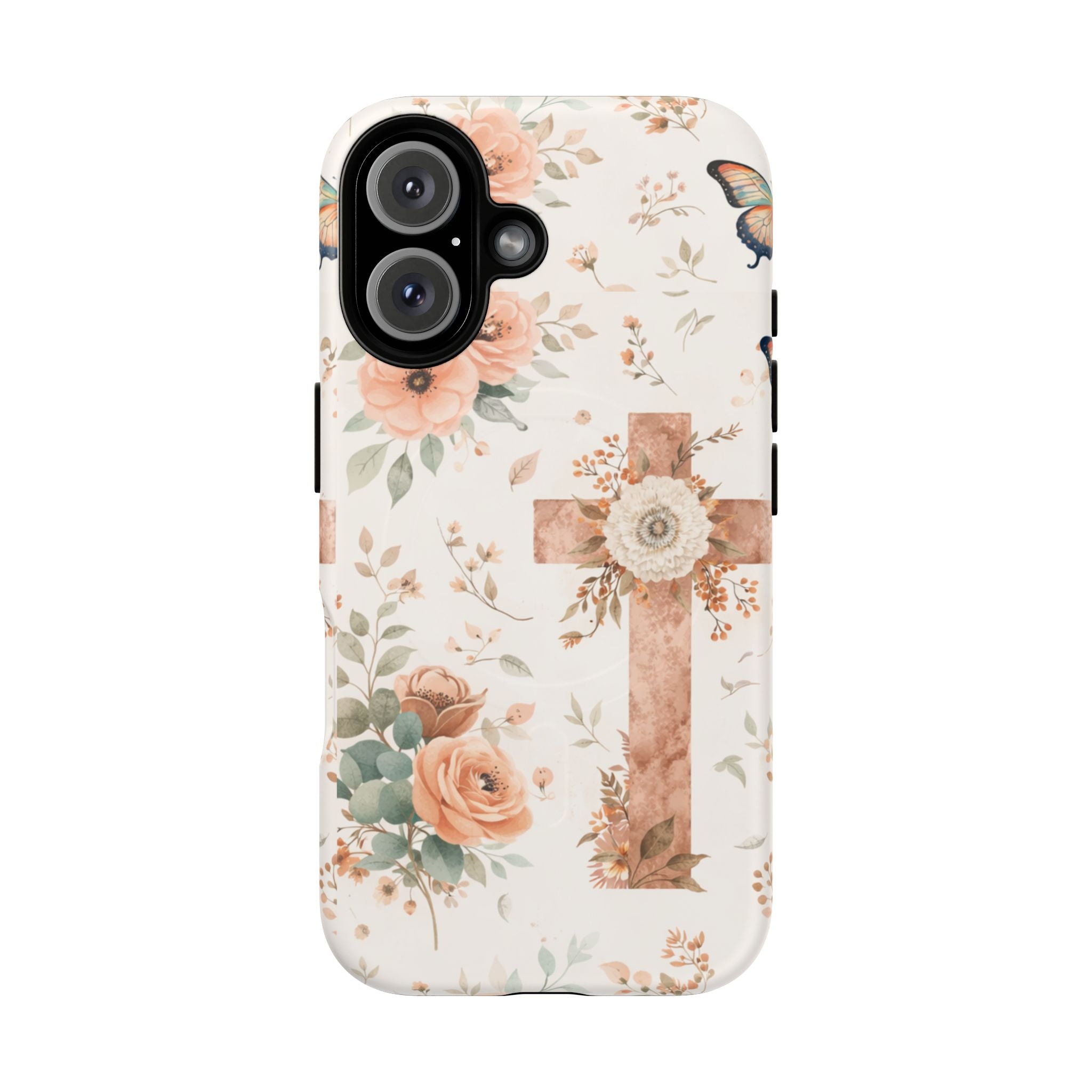 Floral Cross Phone Case — Tough Magnetic Christian iPhone Cover