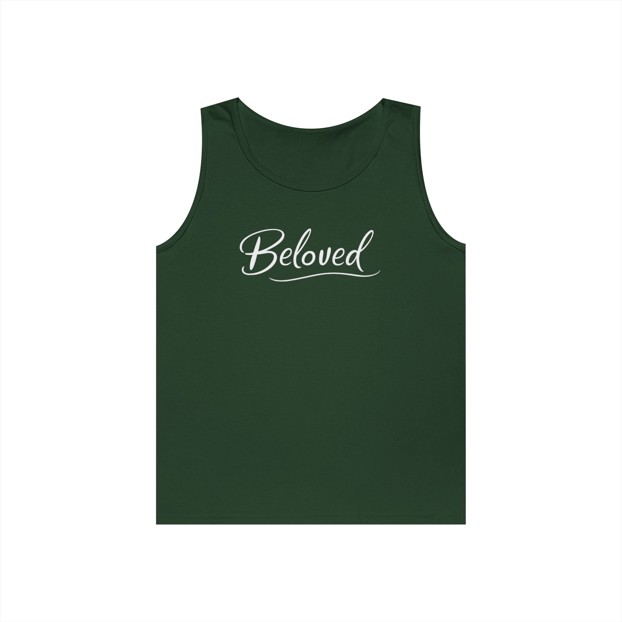 Beloved Script Tank Top — Minimal White Graphic Tank