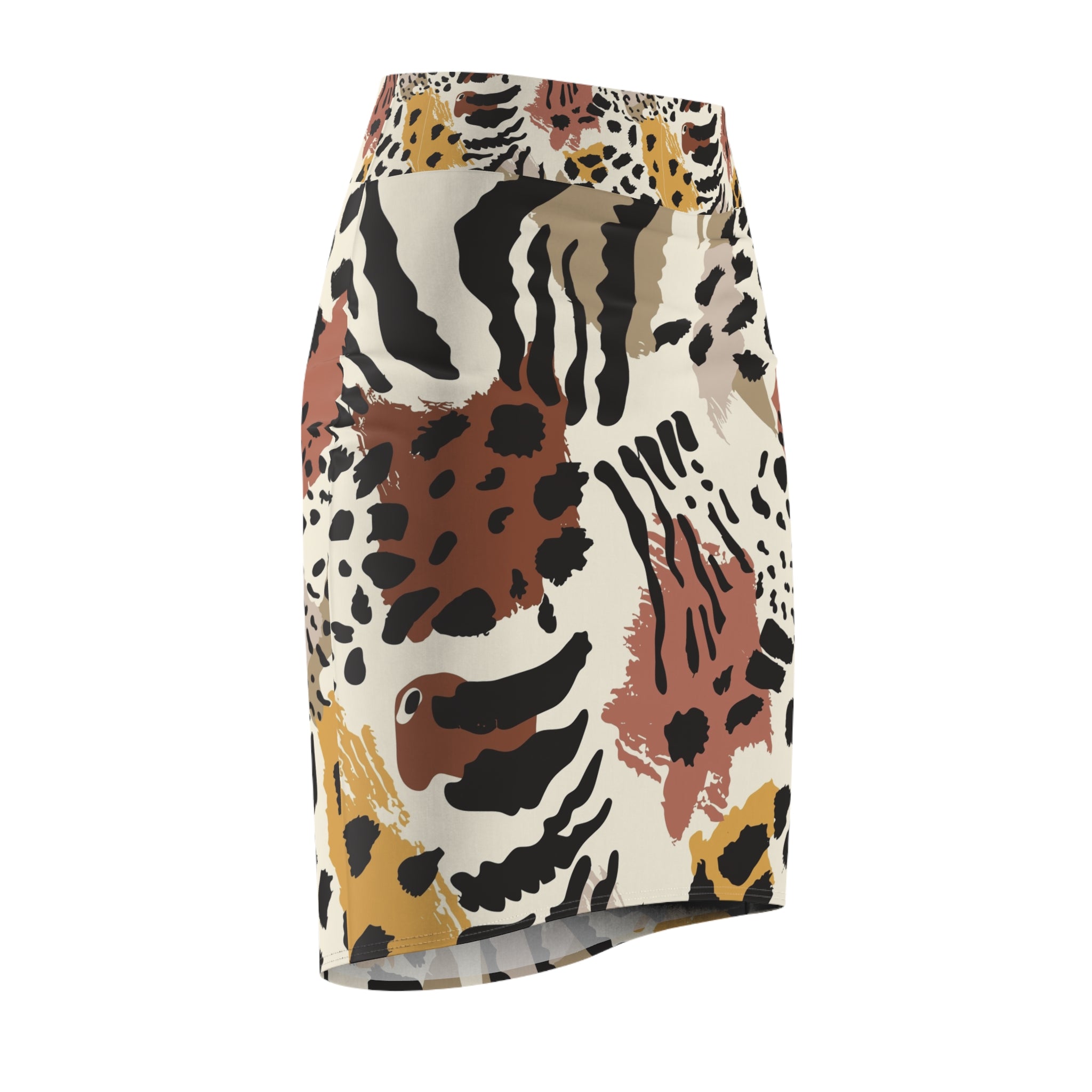 Animal Print Pencil Skirt — Neutral Abstract Leopard Pattern