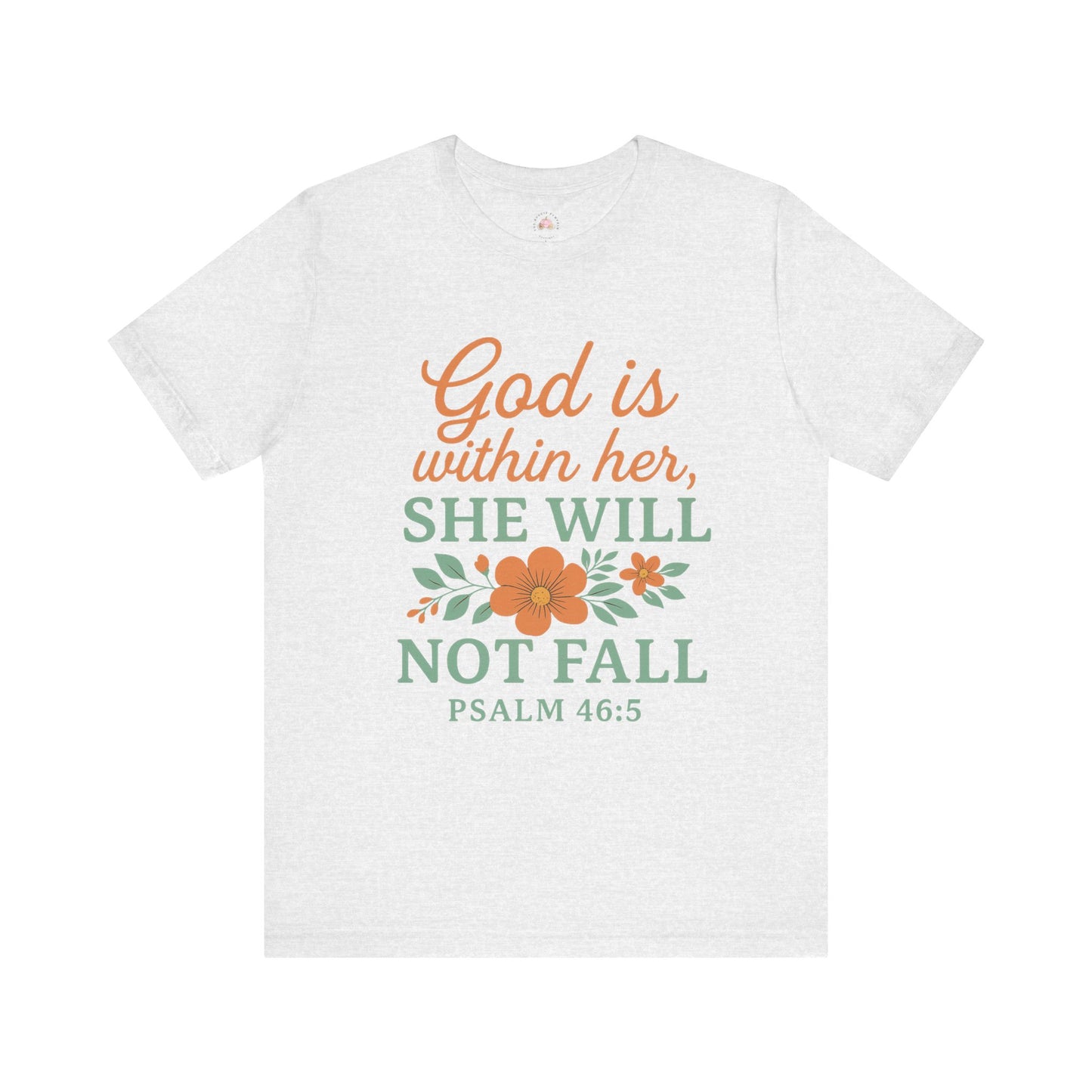 White t-shirt with motivational quote and floral design on a white background