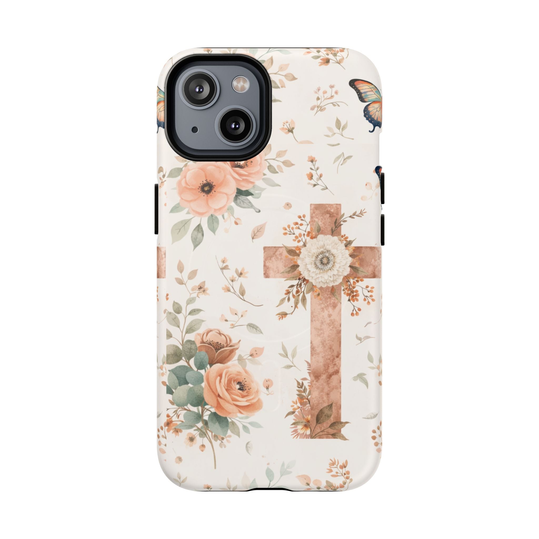 Floral Cross Phone Case — Tough Magnetic Christian iPhone Cover