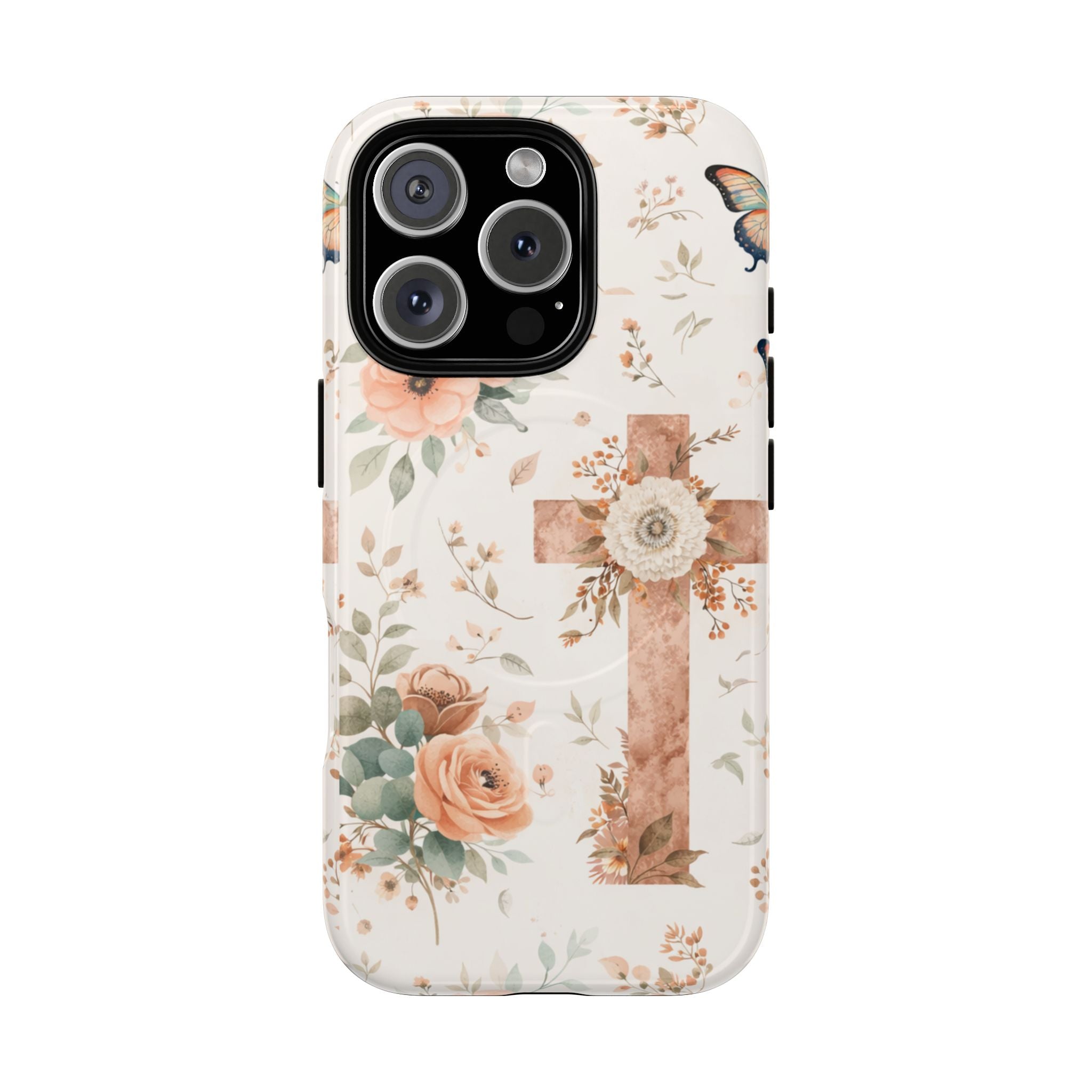 Floral Cross Phone Case — Tough Magnetic Christian iPhone Cover