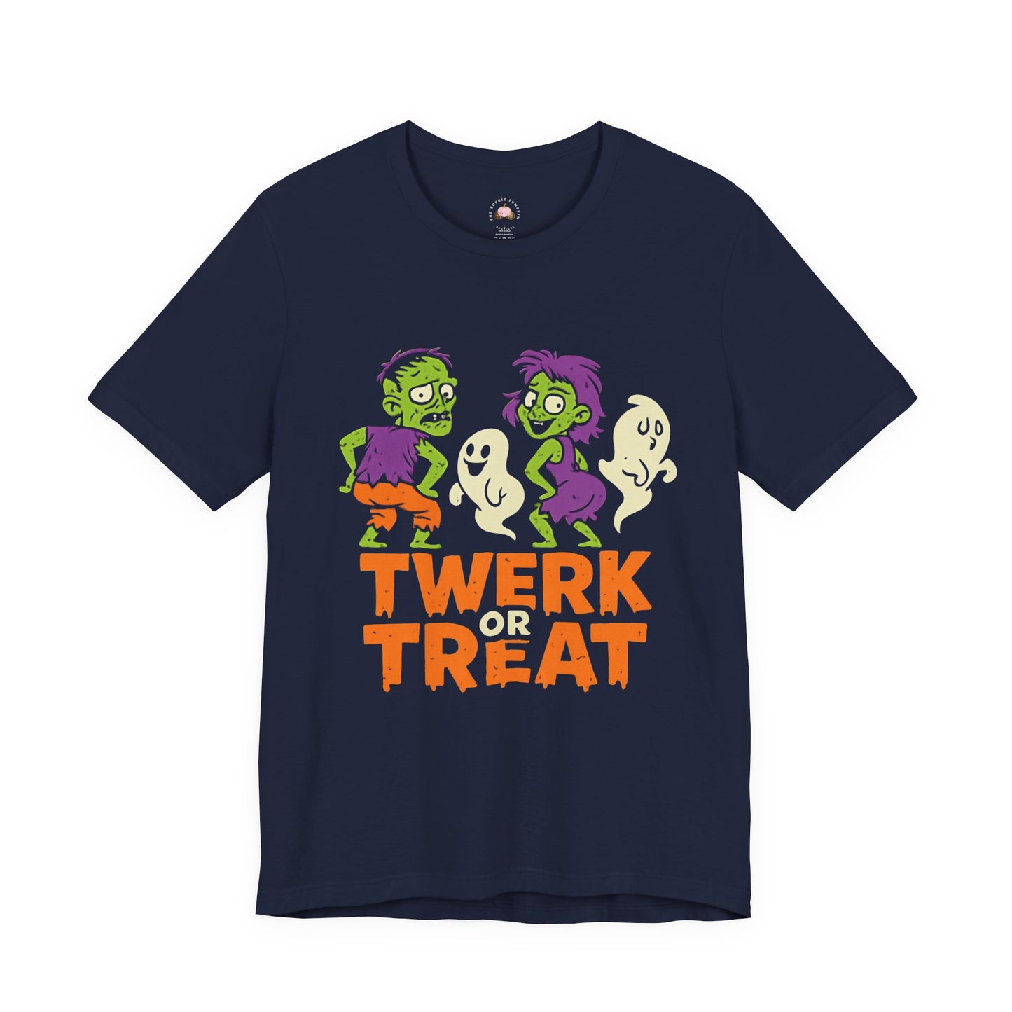 Halloween Fun Unisex Jersey Tee, T-Shirt for Halloween Parties, Funny Costume Tee, Trendy Unisex Tee, Twerk or Treat Design