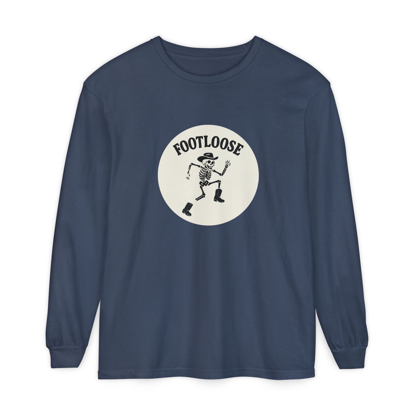 Footloose Skeleton Long Sleeve T-Shirt, Vintage Style Tee for Halloween, Unisex Casual Wear, Graphic Tee for Parties, Fun Gift Idea