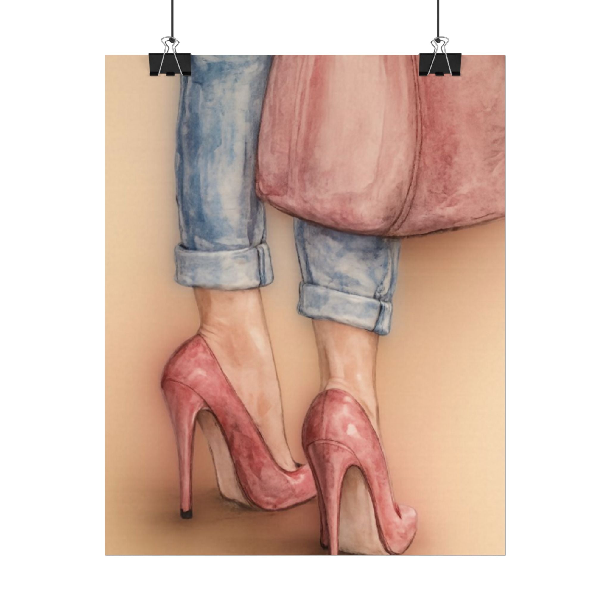 Stepping in Faith High Heels Poster — Watercolor Fashion Illustration Matte Print