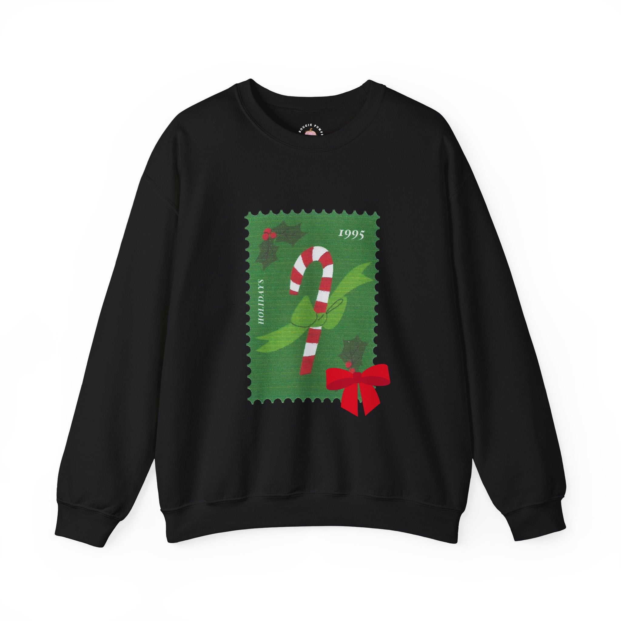 Candy Cane Holiday Crewneck Sweatshirt — Vintage Stamp Christmas Design