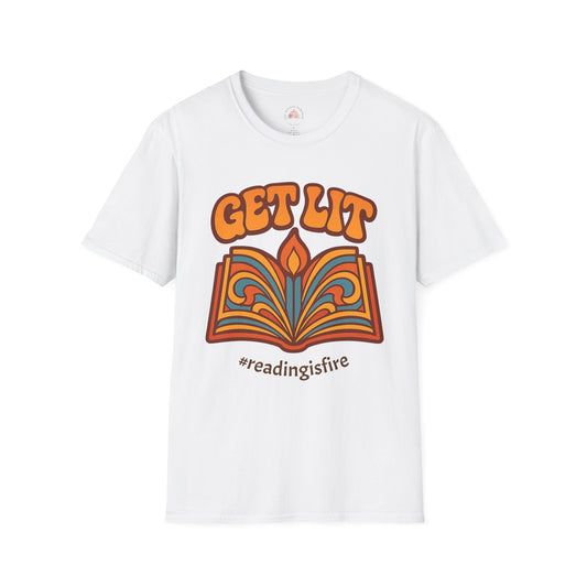 Book Lover's T-Shirt - GET LIT Design, Reading Gift, Literary Tee