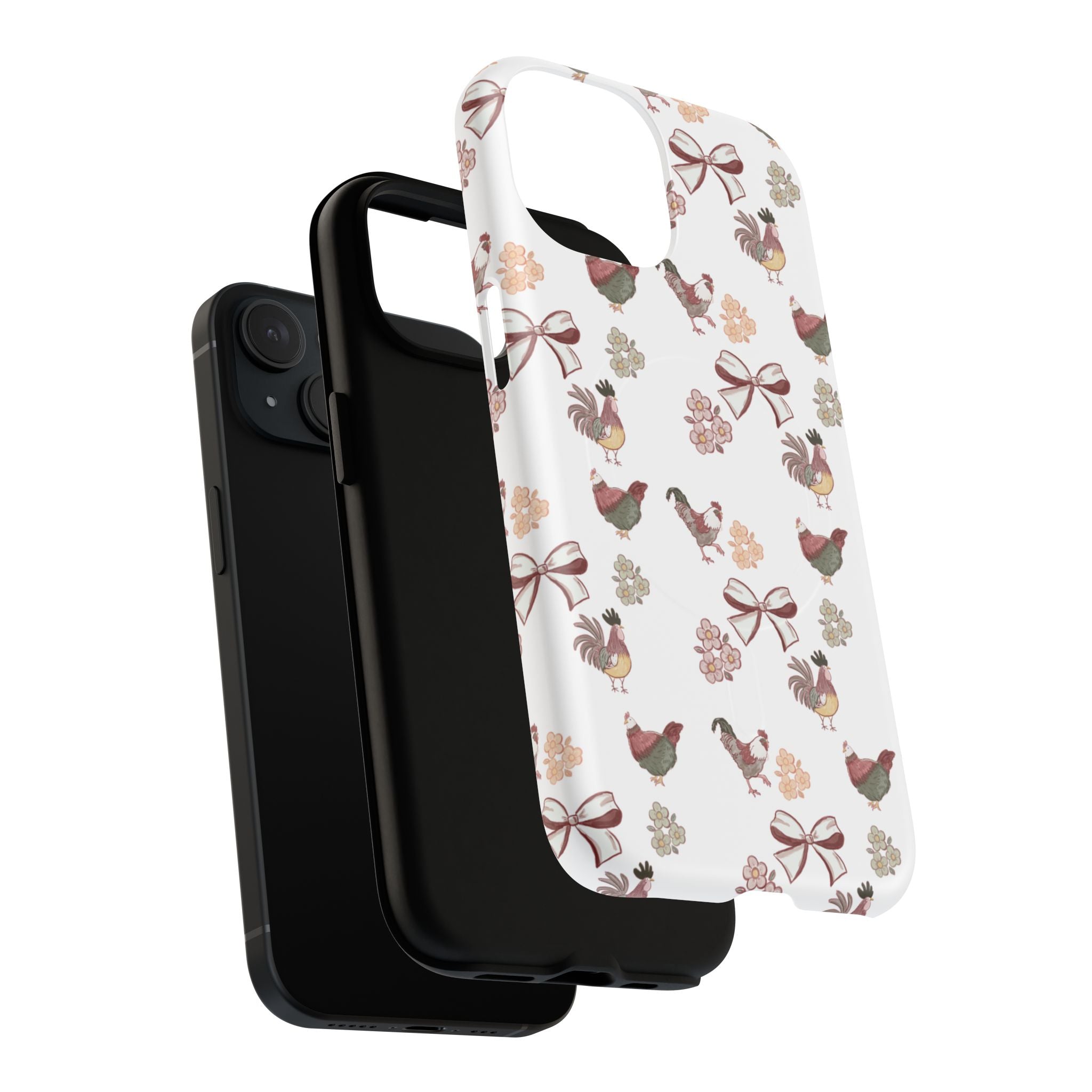 Rooster Bow Floral Phone Case — Tough Magnetic Protective iPhone Cover