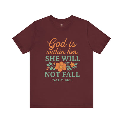 Maroon t-shirt with motivational quote and floral design on a white background