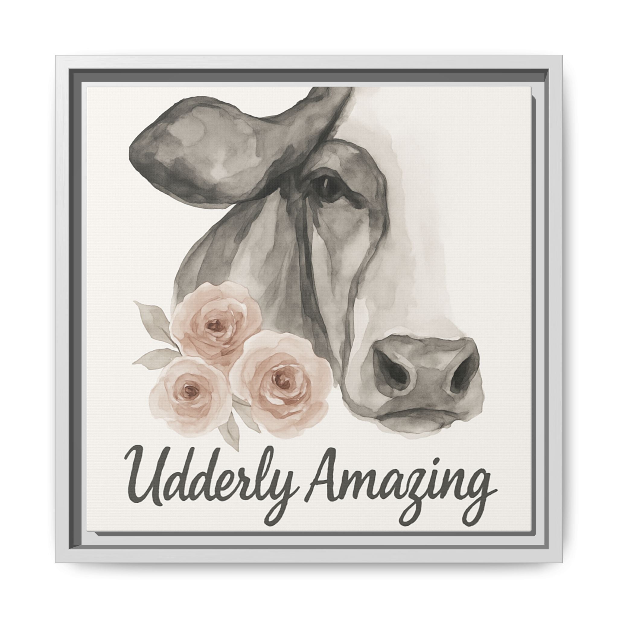 Framed Canvas Art - 'Udderly Amazing' Cow Print