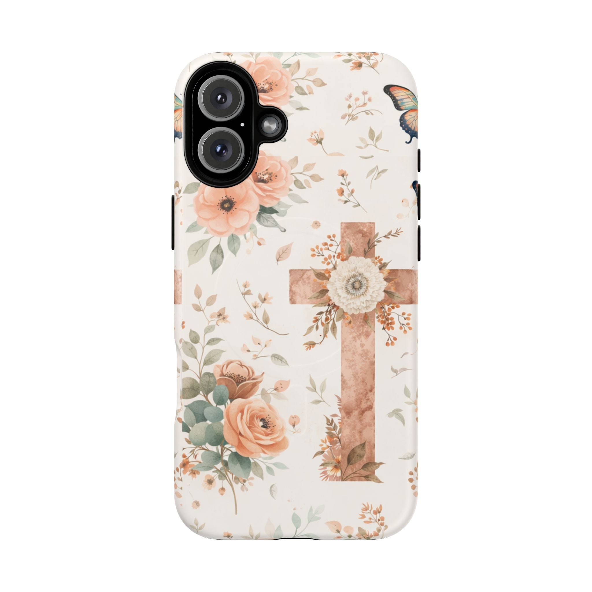 Floral Cross Phone Case — Tough Magnetic Christian iPhone Cover