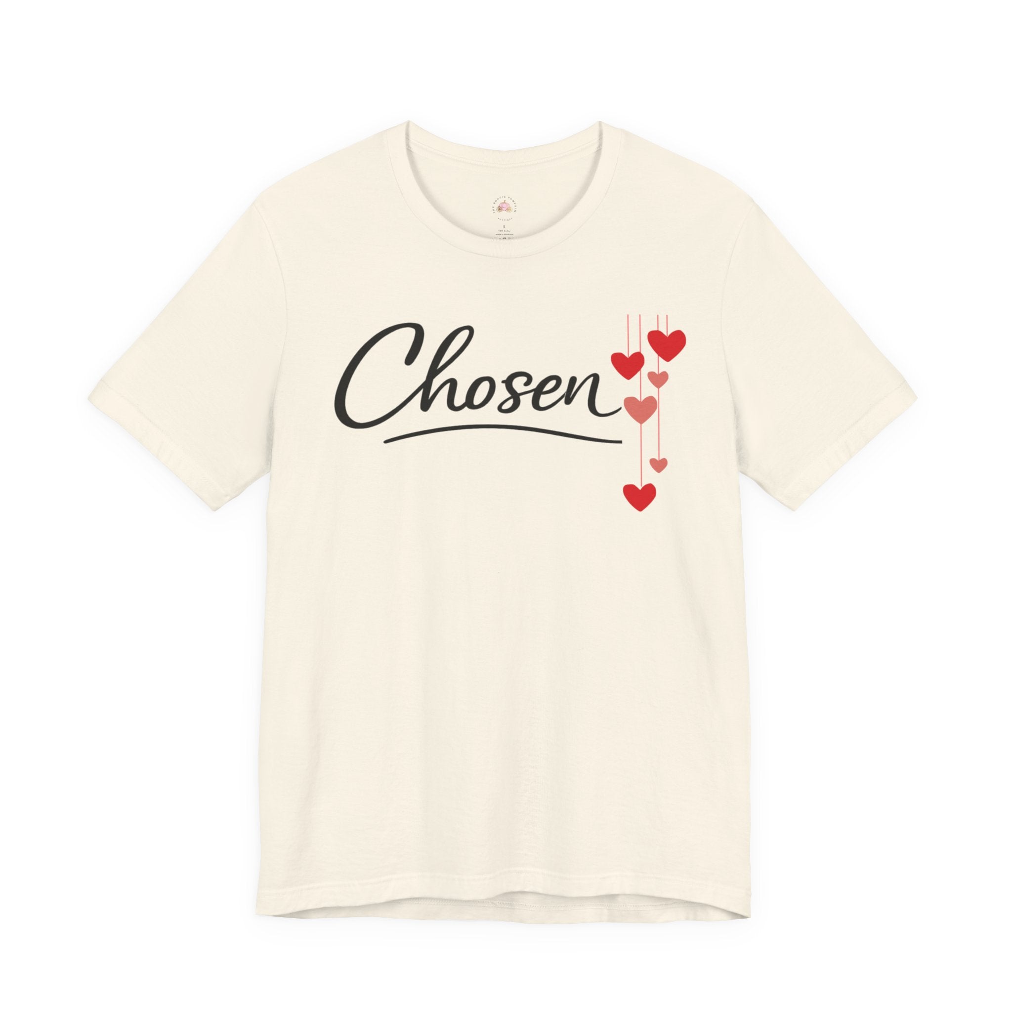 Chosen Hearts T-Shirt — 'Chosen' Script Tee with Falling Hearts
