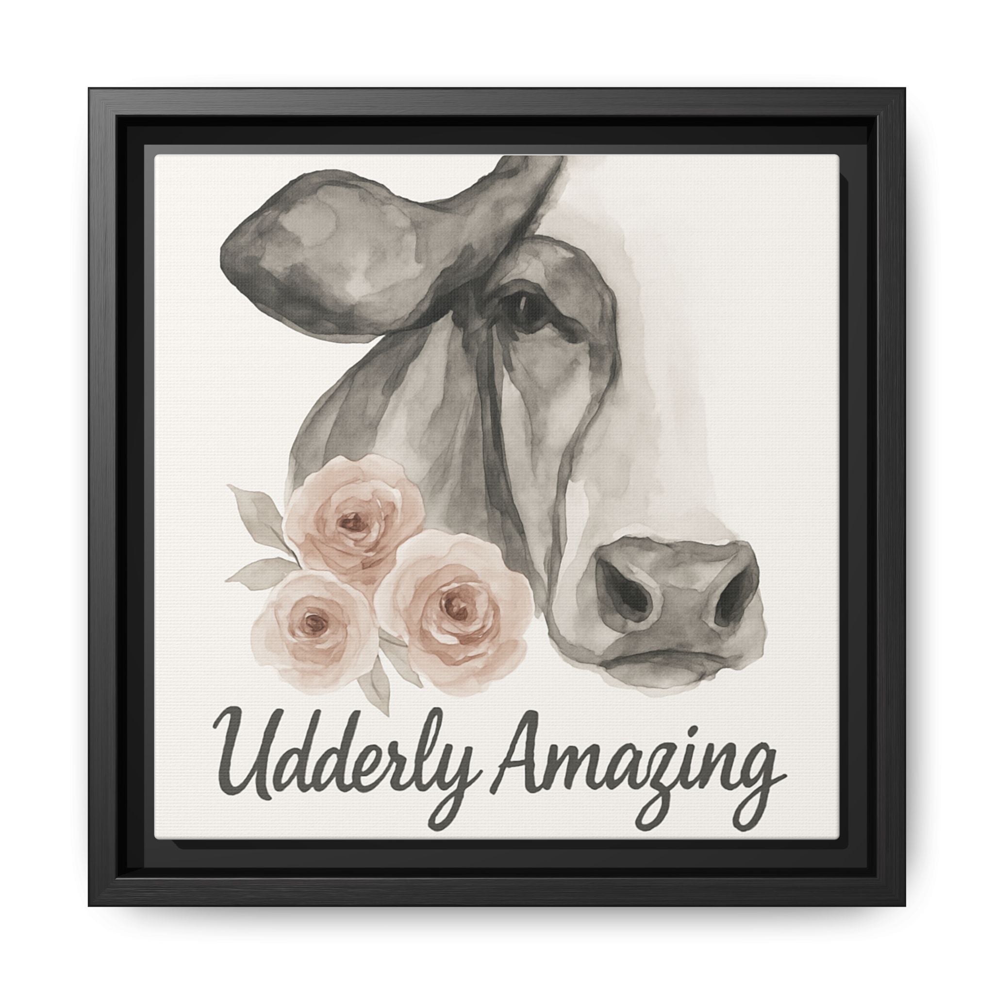 Framed Canvas Art - 'Udderly Amazing' Cow Print