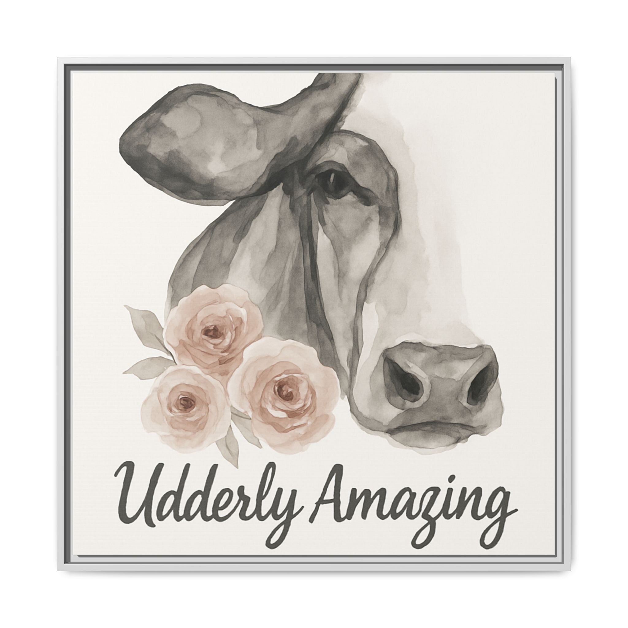 Framed Canvas Art - 'Udderly Amazing' Cow Print