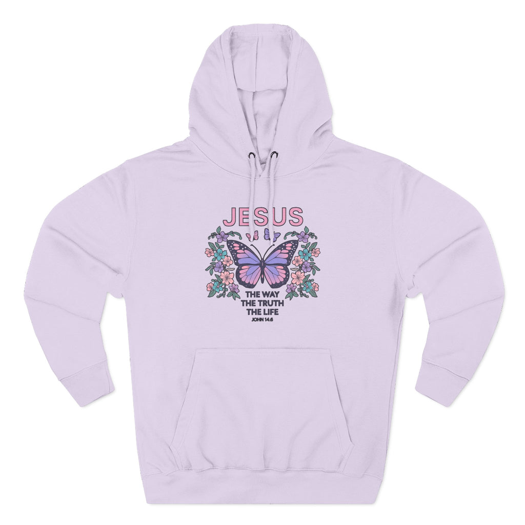 Christian Butterfly Hoodie — "Jesus is the Way, the Truth, the Life" Faith Graphic Pullover
