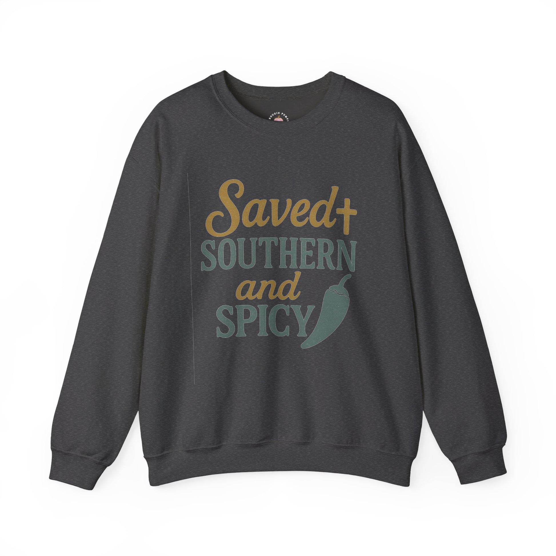 Saved, Southern, and Spicy | Faith & Fire Graphic Tee for Christian Women - The Bougie Pumpkin Boutique