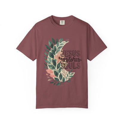 Floral Christian T-Shirt - Jesus Restores My Soul