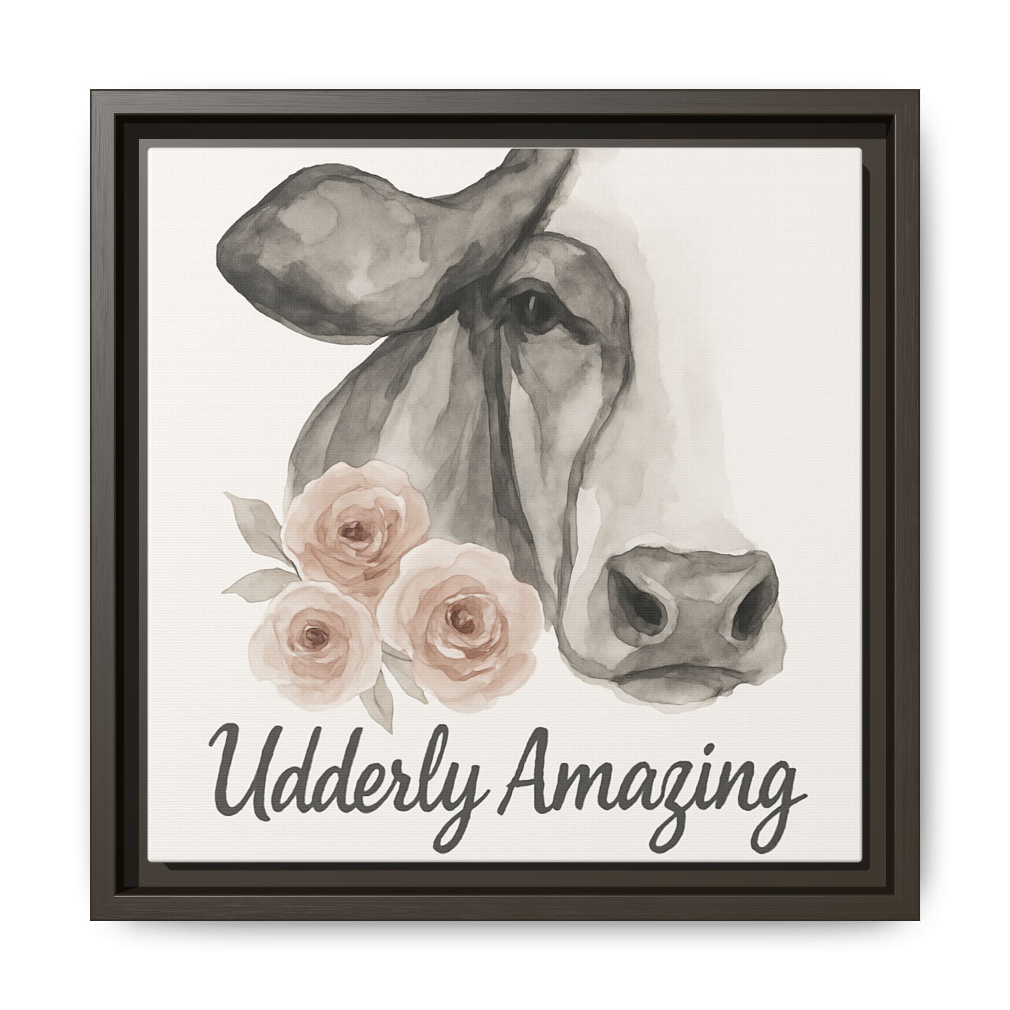 Framed Canvas Art - 'Udderly Amazing' Cow Print