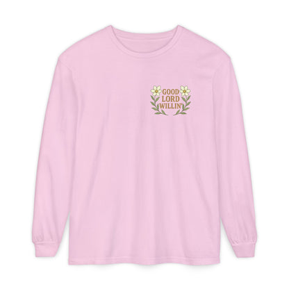 Long Sleeve T-Shirt - Good Lord Willing and the Creek Don't Rise Design - The Bougie Pumpkin Boutique