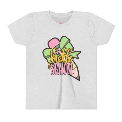 Girl's Youth Short Sleeve Tee - Hello School Design